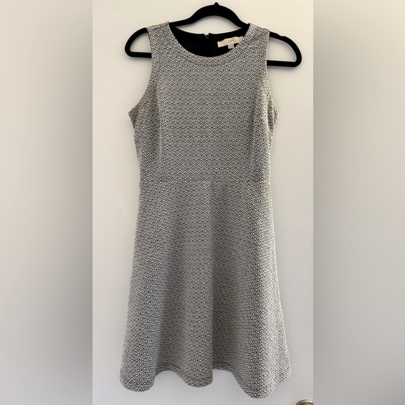 LOFT Dresses & Skirts - Ann Taylor LOFT Sleeveless Skater Dress Jacquard Black White Diamond Pattern